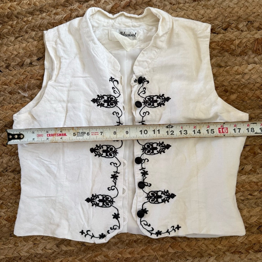 Vintage Small White and Black Embroidered Waistcoat Vest - Picture 4 of 5